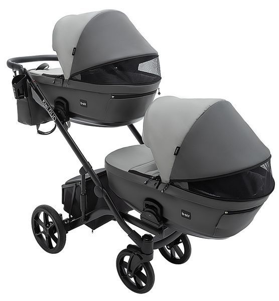 Коляска 2 в 1 для двойни Bair Kiwi DUO ECO BKD-21/15 серый / графит 681043 фото