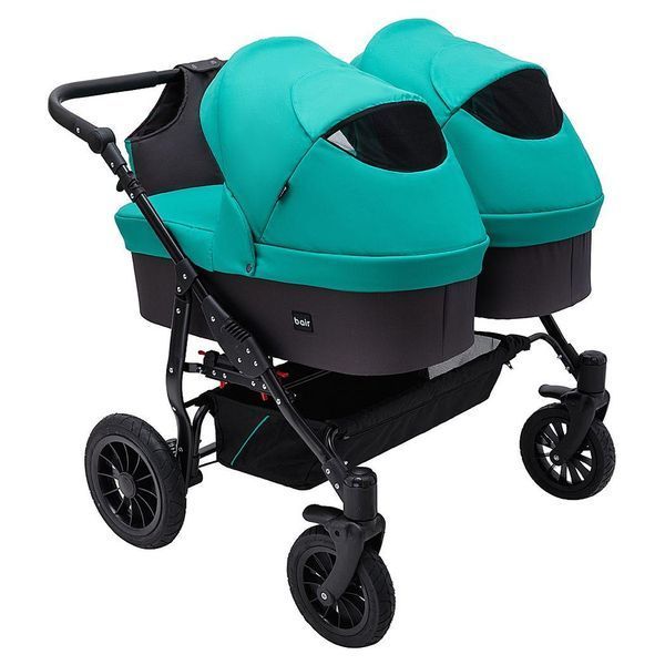 Коляска 2 в 1 для двойни Bair Sorento DUO BS-01 бирюзовый / графит 681661 фото