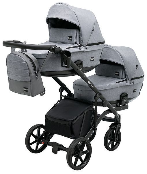 Коляска 2 в 1 для двійні Bair Kiwi DUO Soft BKP-218 сірий 681104 фото