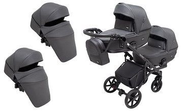 Коляска 2 в 1 для двойни Bair Kiwi DUO Soft BKD-219-1 графит 681857 фото