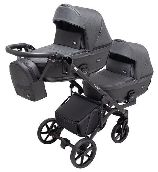 Коляска 2 в 1 для двійні Bair Kiwi DUO Soft BKD-219-1 графіт 681857 фото