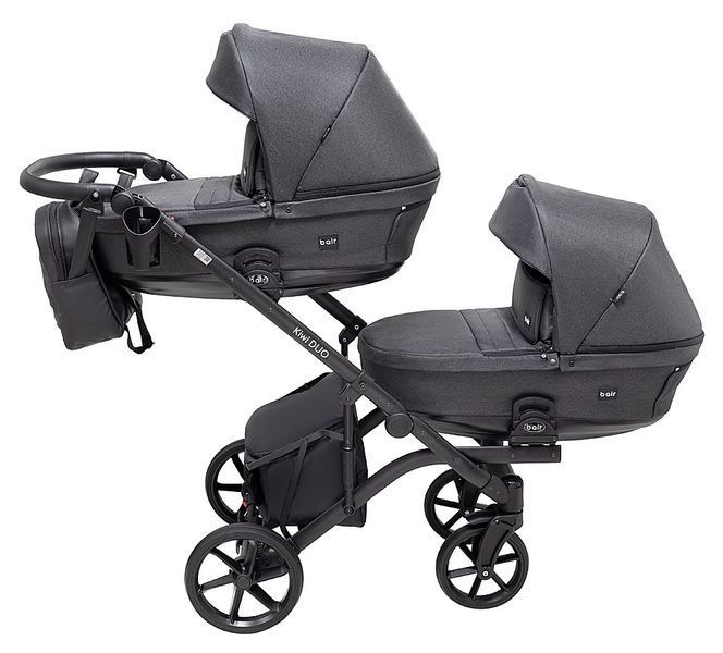 Коляска 2 в 1 для двійні Bair Kiwi DUO Soft BKD-219-1 графіт 681857 фото